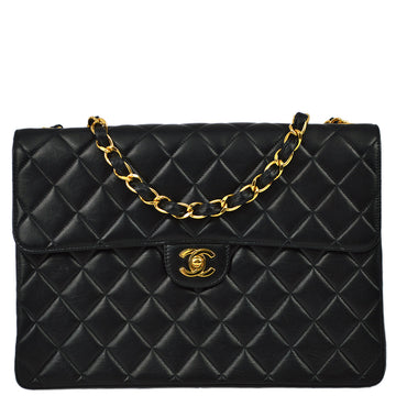 Chanel 2000-2001 Black Lambskin Jumbo Small CC Classic Flap Bag