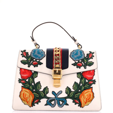 Sylvie Top Handle Bag Embroidered Leather Medium