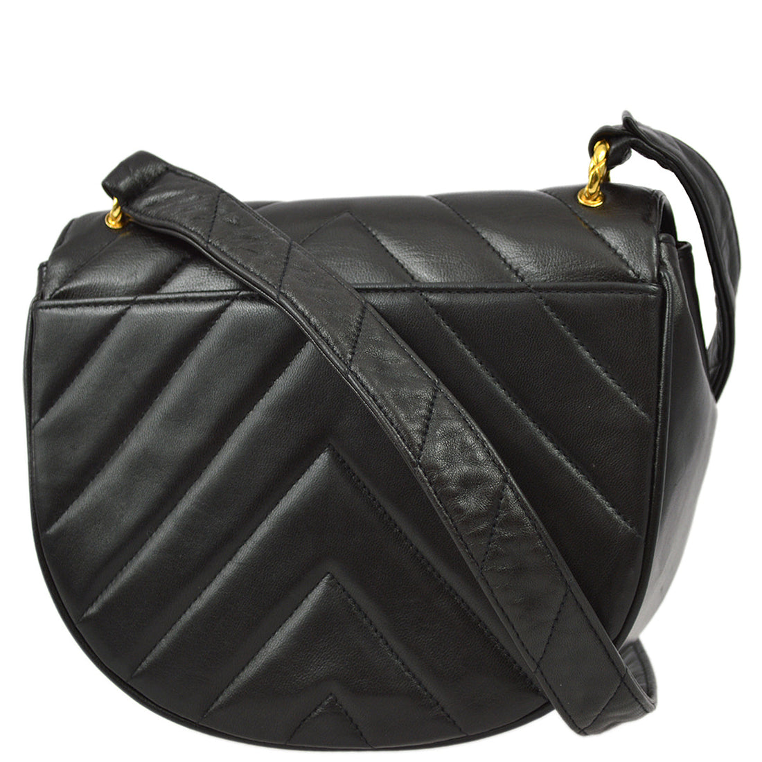 Chanel 1991-1994 Black Lambskin Chevron Shoulder Bag