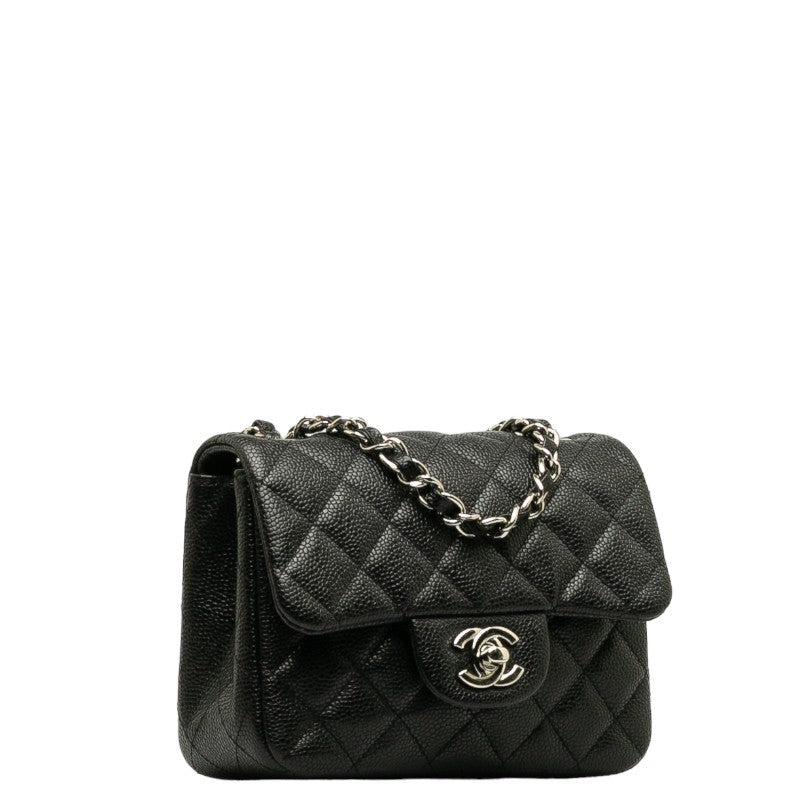 CHANEL CHANEL Mini Mattress Shoulder Bag Caviar Skin Black Silver