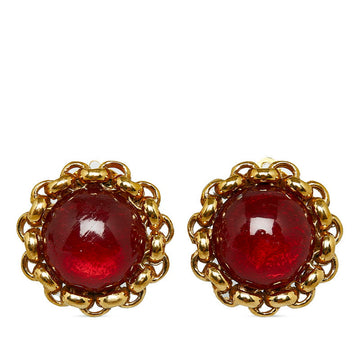 Chanel Rhinestone Cocomark Earring Gold Red Gold  Chanel