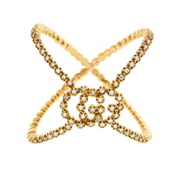 GG Running Cross Ring 18K Yellow Gold and Pave Diamonds