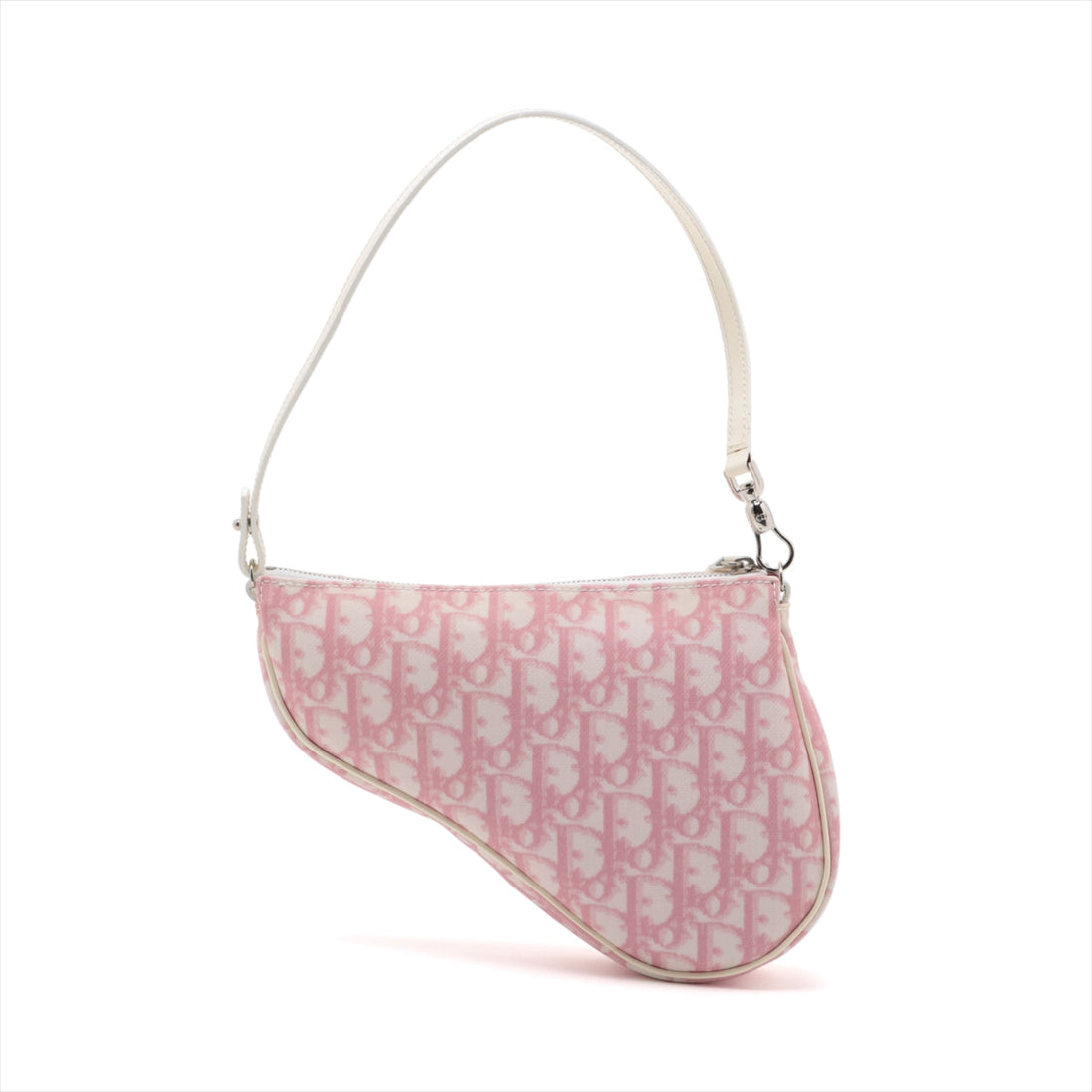 Christian Dior Toter Saddle Bag PVC Patent One-S Bag White× Pink