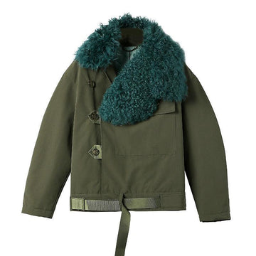 Fashion Women's Cotton-padded Coat Lamb Fur Collar Covered Button Long Sleeves Warm Parka Jackets Winter