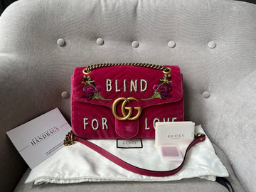 Gucci GG Pink Velvet “Blind for Love” Marmont Medium Shoulder Bag (RRP £1,890)