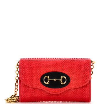 Horsebit 1955 Curved Flap Shoulder Bag Raffia Small
