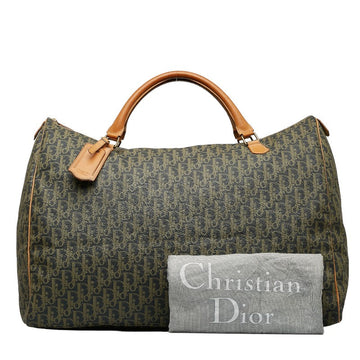 CHRISTIAN DIOR Boston Bag Trotter Monogram Navy Brown PVC Leather Ladies