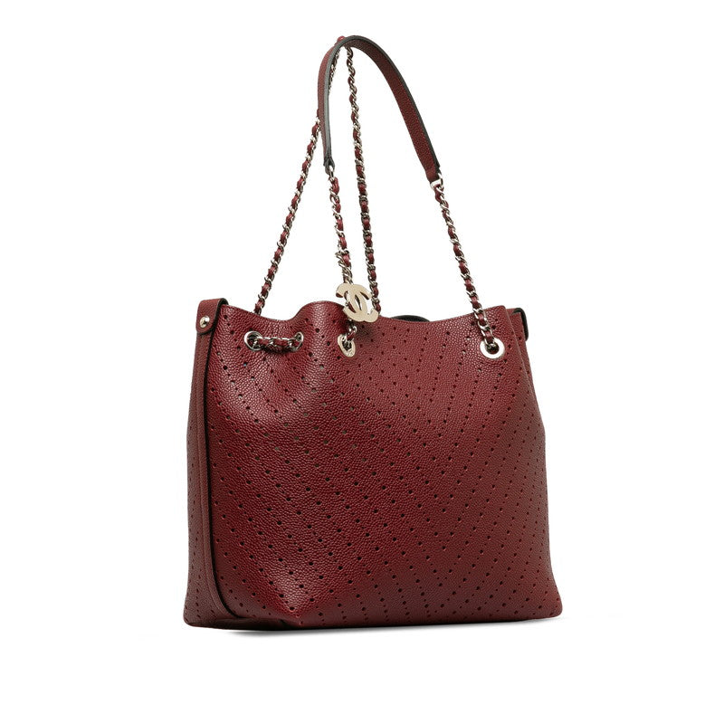 Chanel Cocomark V  Chain Shoulder Bag Wine Red Leather Lady Chanel