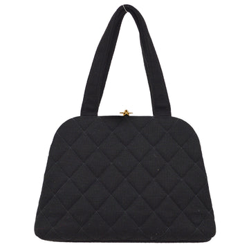 Chanel 1996-1997 Kisslock Handbag Black Cotton