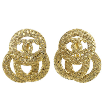 Chanel 1994 Woven CC Earrings Gold Clip-On 2848