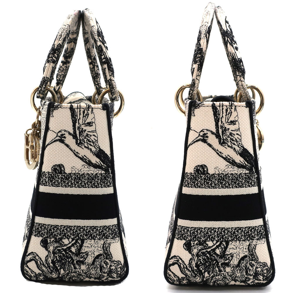 CHRISTIAN DIOR  D-Lite Dior Lady D-Lite Medium M0565ORHZ Twal Du Jeu Zodiac Embroidery Handbag Black White Shoulder 2WAY
