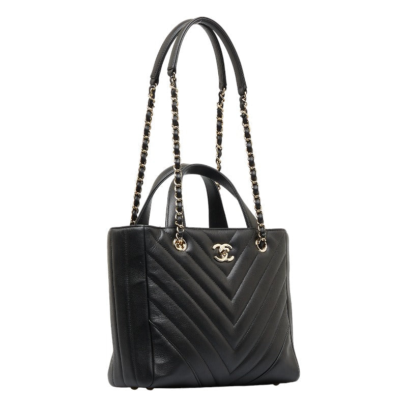 Chanel Chevron V Stick Handbags Shoulder Bag 2WAY Black Leather Ladies CHANEL
