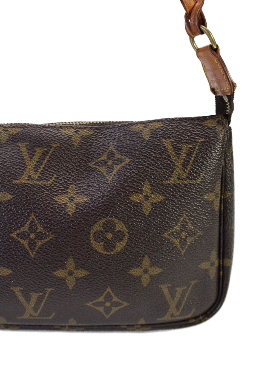 Louis Vuitton Womens Brown Leather Monogram Zip Small Shoulder Bag Handbag