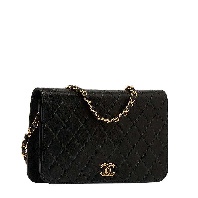 Chanel Matlasse Chain Shoulder Bag Black Lambskin Leather Women's