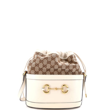 Horsebit 1955 Bucket Crossbody Bag Leather and GG Canvas Small