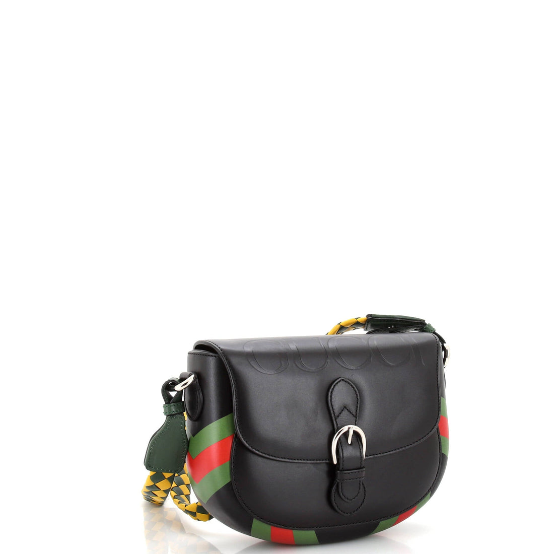 Charisma Flap Shoulder Bag Logo Embossed Printed Leather with Braided Detail Small