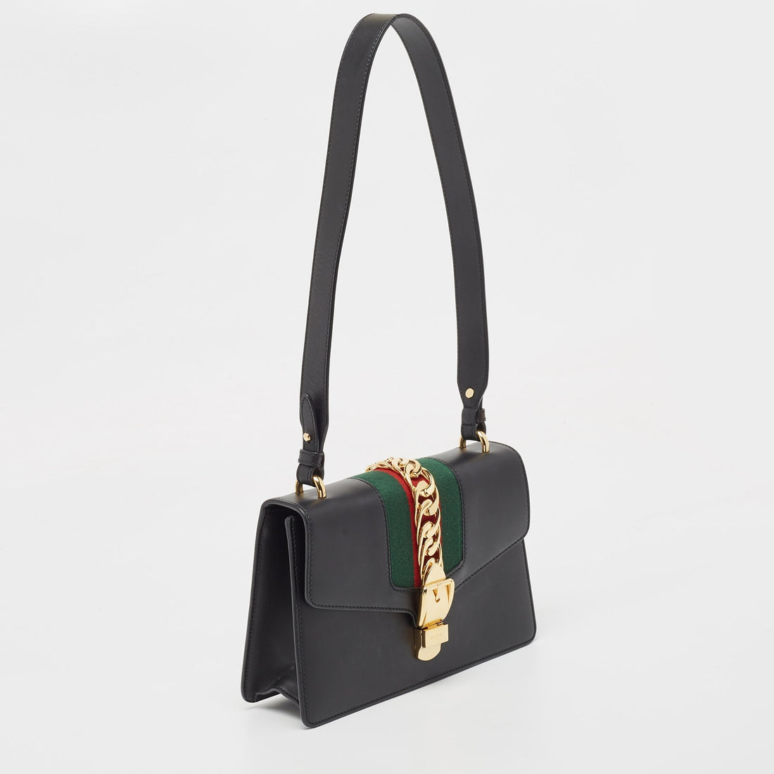 Gucci Black Leather Small Web Sylvie Shoulder Bag