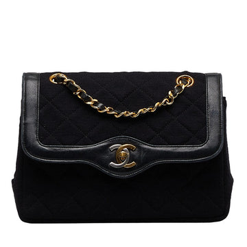 Chanel Mattress Cocomark Double Flap 23 Chain houlder Bag Black Cotton Leather  CHANEL