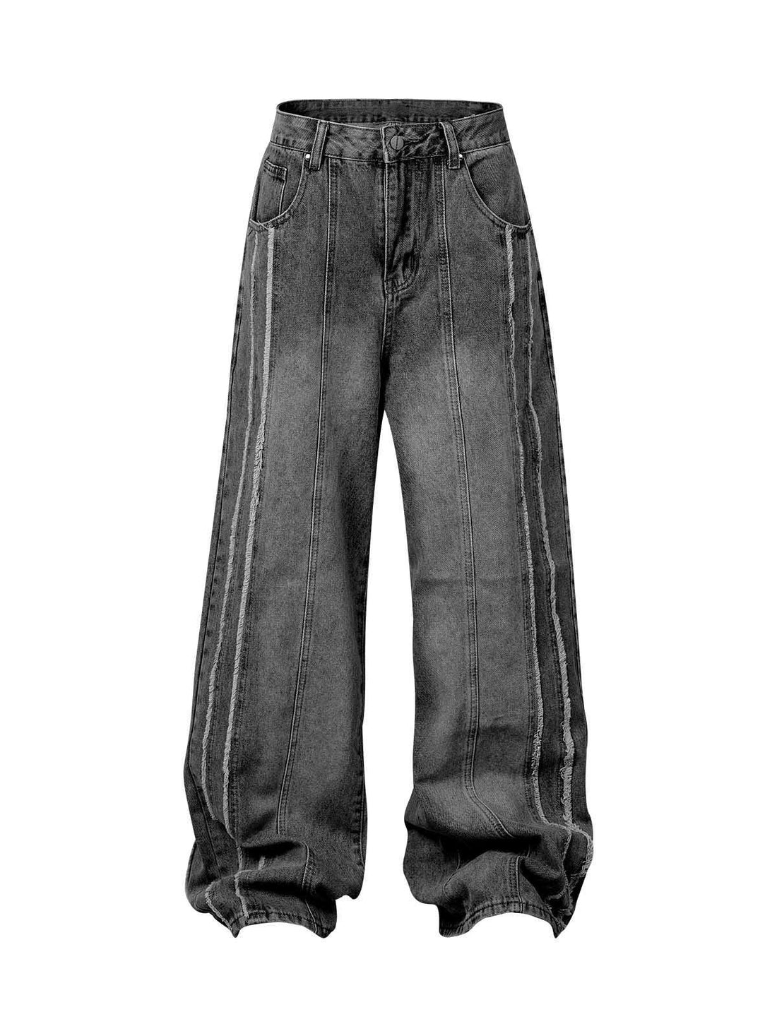 Makersluxe Washed Distressed Raw Edge Baggy Jeans