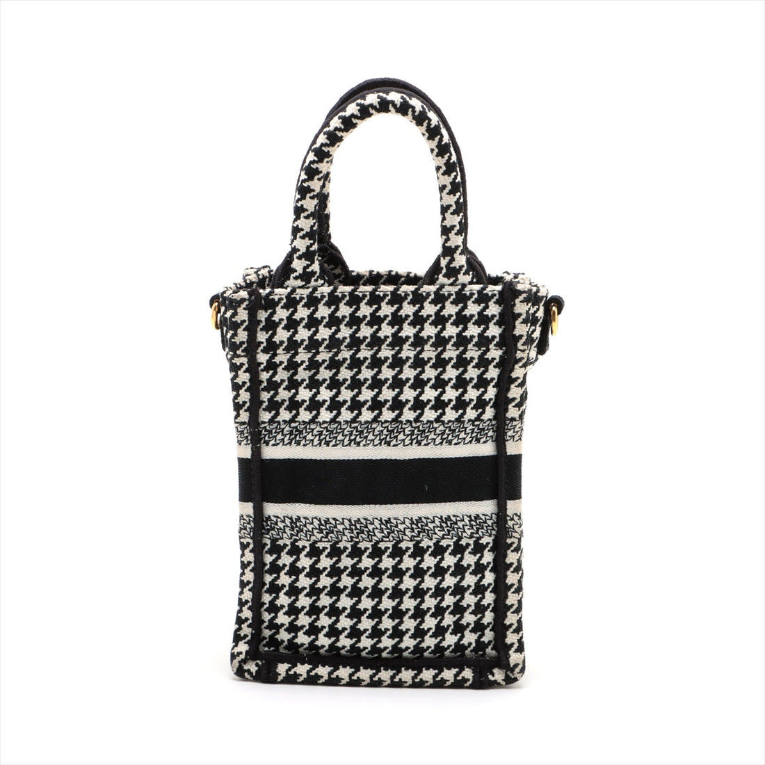 Christian Dior Book Tote Mini Phone Bag Canvas 2WAY Handbag Black X White