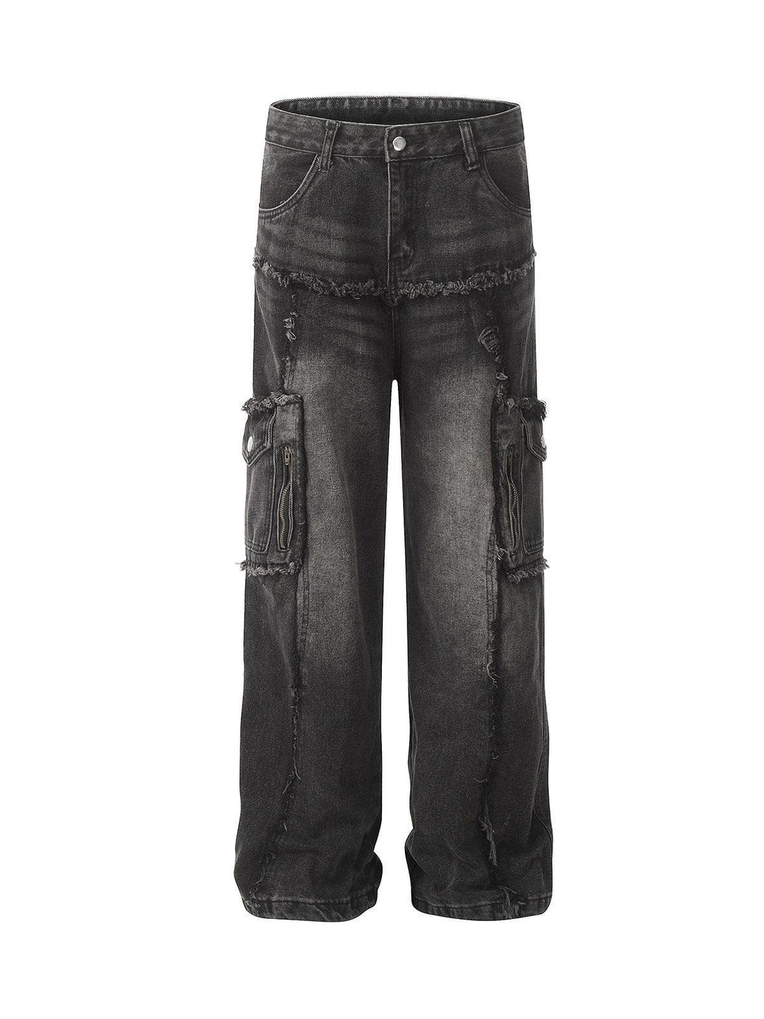 Makersluxe Detressed Raw Edge Multi-pocket Cargo Jeans