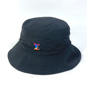 LOUIS VUITTON hat MP2552 Nylon black Rainbow LV logo Bob transformable mens Used
