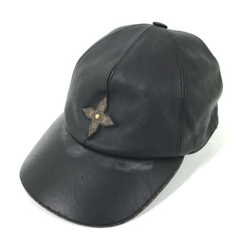 LOUIS VUITTON cap M76950 leather black Monogram Flower Cap Play mens L Used