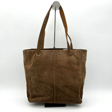 Pre-owned Chanel Brown Suede CC Logo Shopper Tote Bag ch8865bg