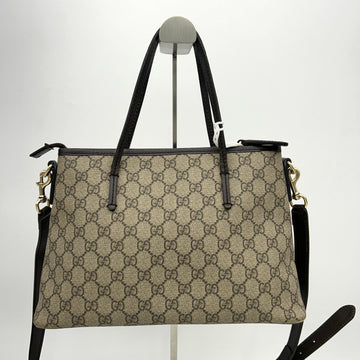 GUCCI GG Supreme Monogram Medium Zippered Tote Dark Brown LA12293