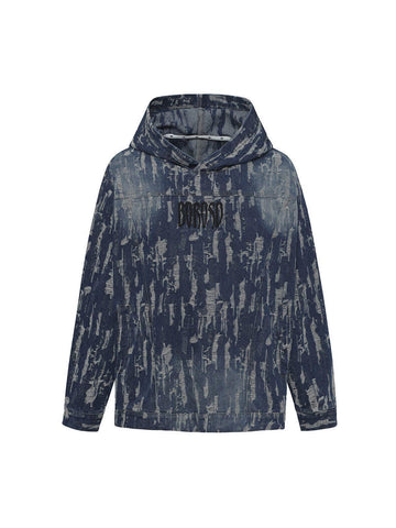 Makersluxe Letter Embroidered Washed Denim Hoodie