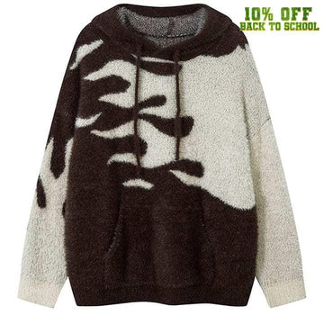 Makersluxe® Hooded Mohair Sweater Flame Patchwork