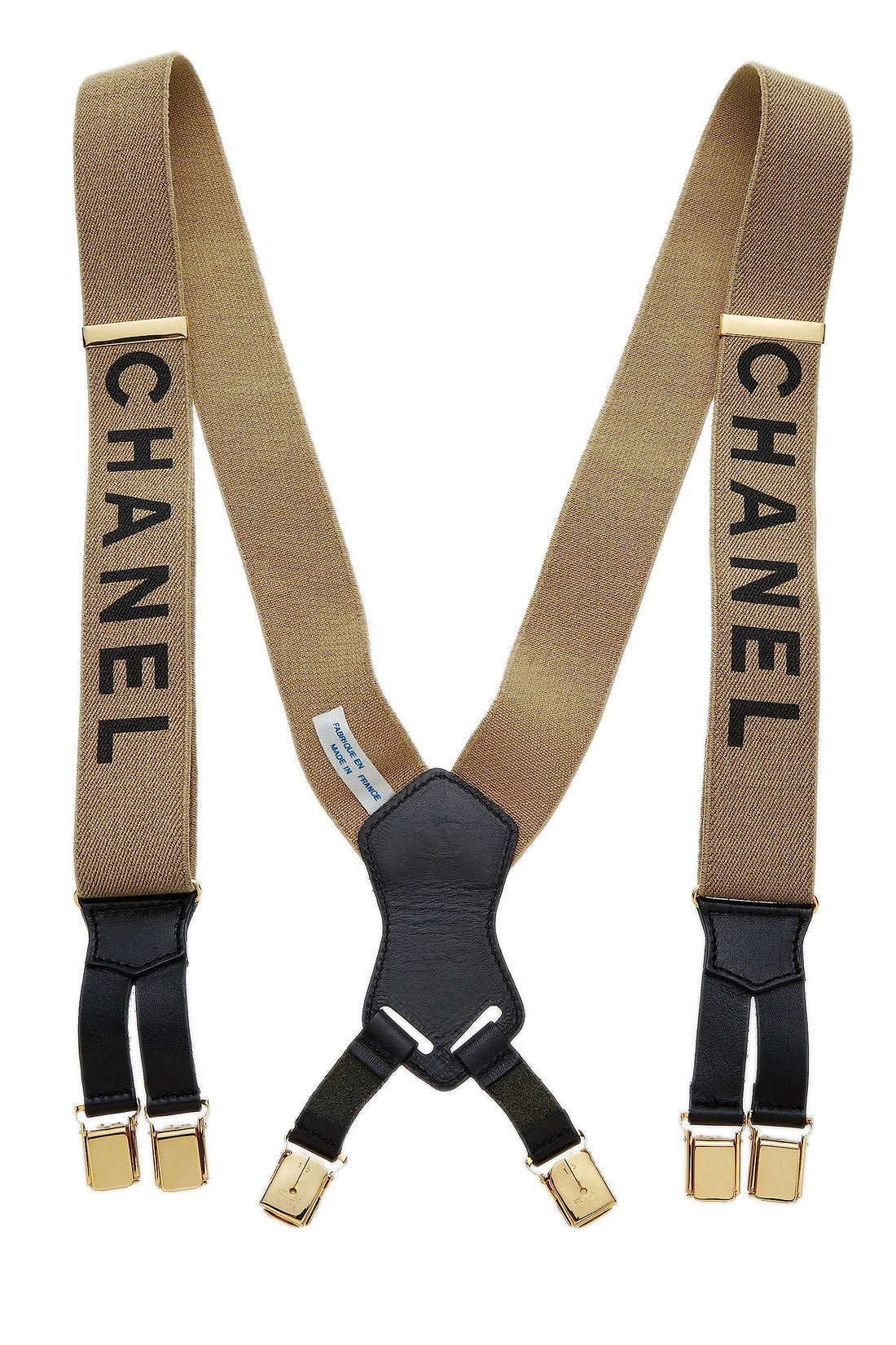 Chanel,  Beige Elastic Logo Suspenders, Beige