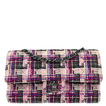 Chanel Pink Tweed Medium Classic Double Flap Shoulder Bag