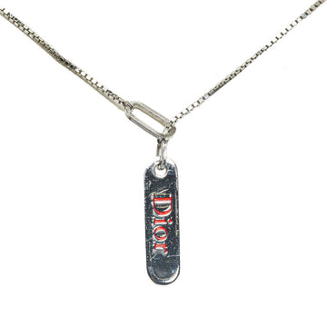 Dior logo plate Venetian chain necklace silver red stainless steel ladies Dior