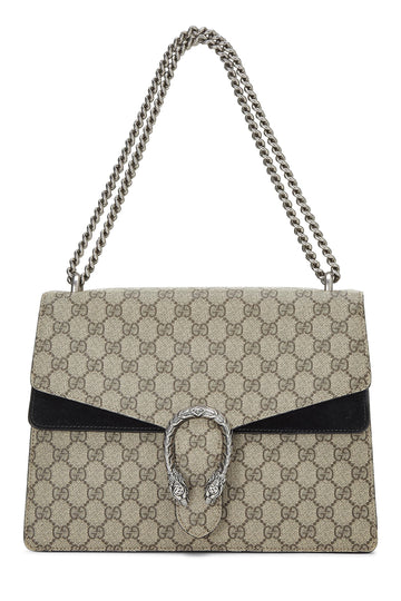 Gucci,  Black GG Supreme Canvas Embellished Dionysus Bag Medium, Black