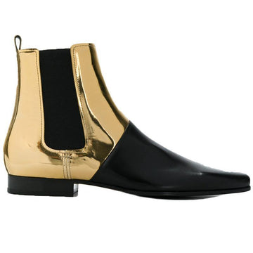 new mixed color boots men real leather boots flat heel patchwork leather booties slip on men party shoes