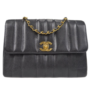 Chanel 1994-1996 Black Caviar Medium Vertical Stitch Straight Flap Bag