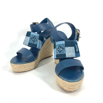 LOUIS VUITTON Sandals Monogram denim canvas blue Monogram denim Wedge sole Women 37.5 Used