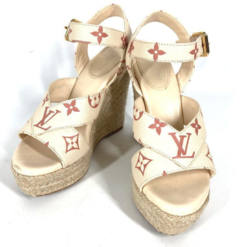 LOUIS VUITTON Sandals leather Beige type Monogram Wedge sole Women 34.5 Used