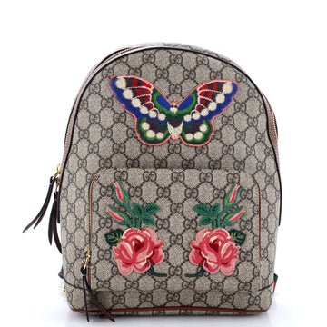 Zip Pocket Backpack Embroidered GG Coated Canvas Small