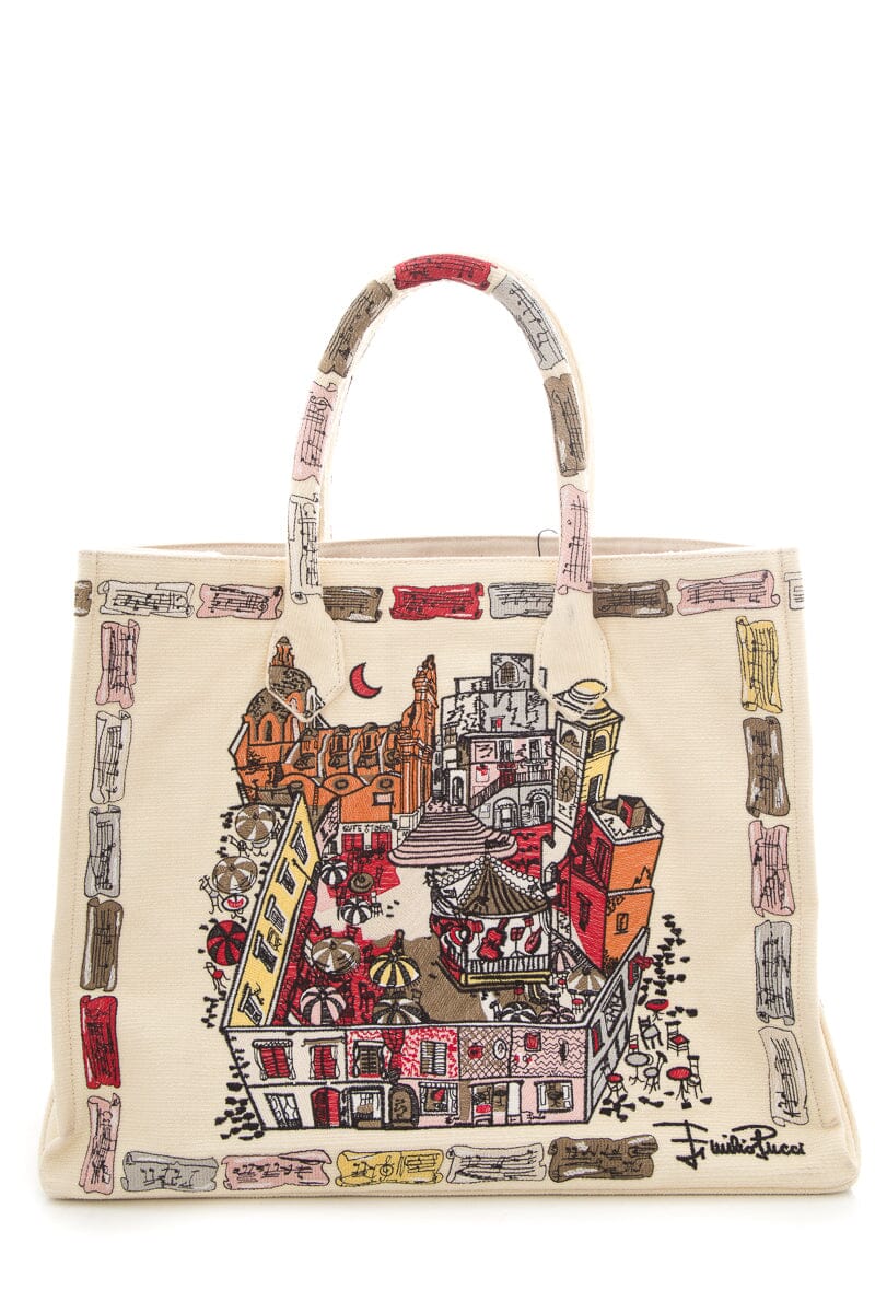 Emilio Pucci Cream Embroidered  Tote