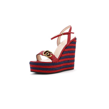 Women's GG Marmont Wedge Espadrille Sandals Leather
