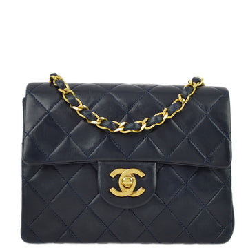 Chanel Navy Lambskin Mini Classic Square Flap Shoulder Bag 17