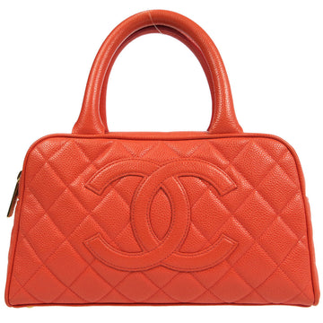 Chanel 2003-2004 Peach Orange Caviar Bowling Bag 27