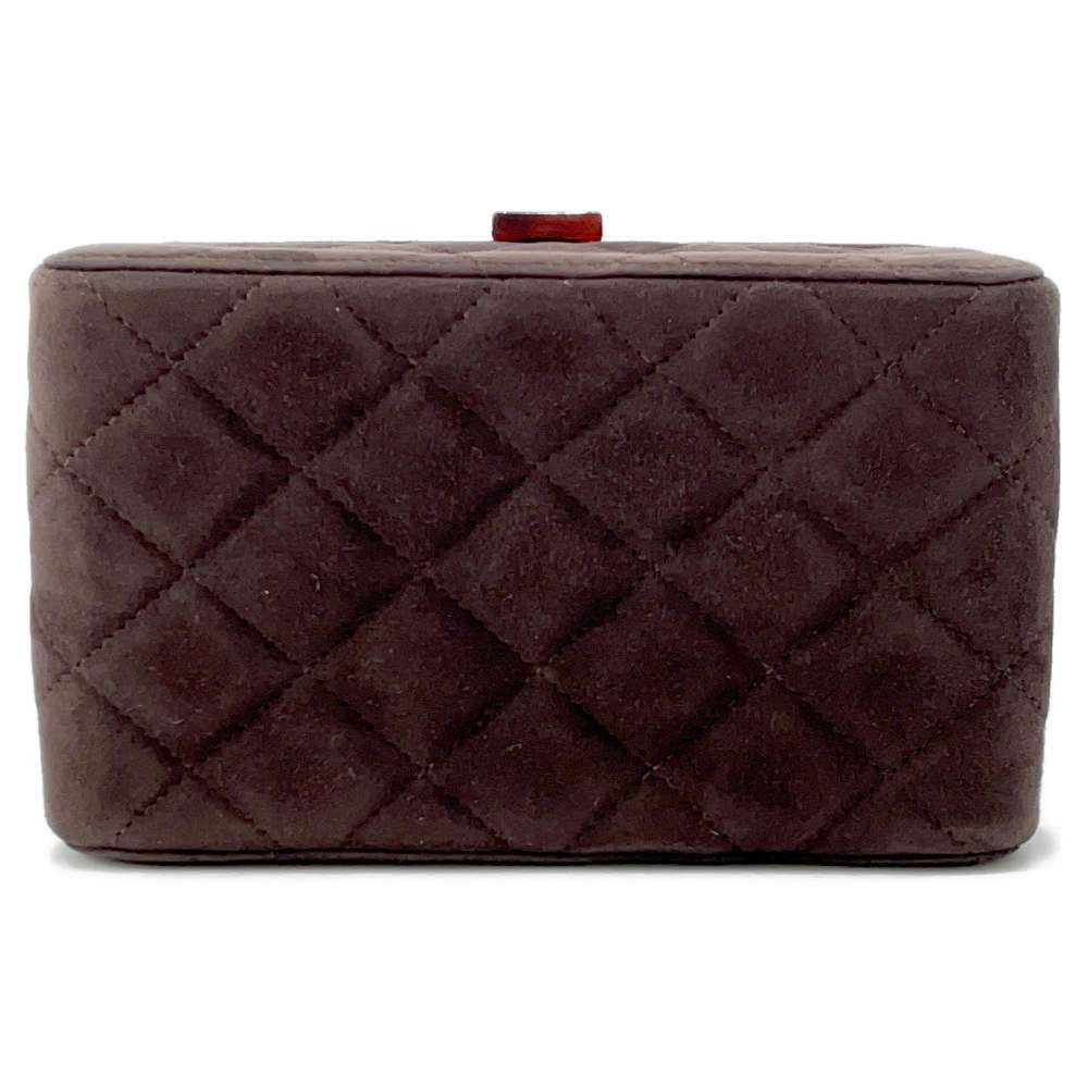 CHANEL Vanity Bag Plastic Chain Brown Suede Plastic