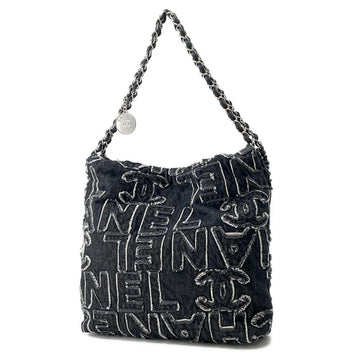 CHANEL CHANEL 22 logo ChainHandbag BlackAS3260 Denim Size Small