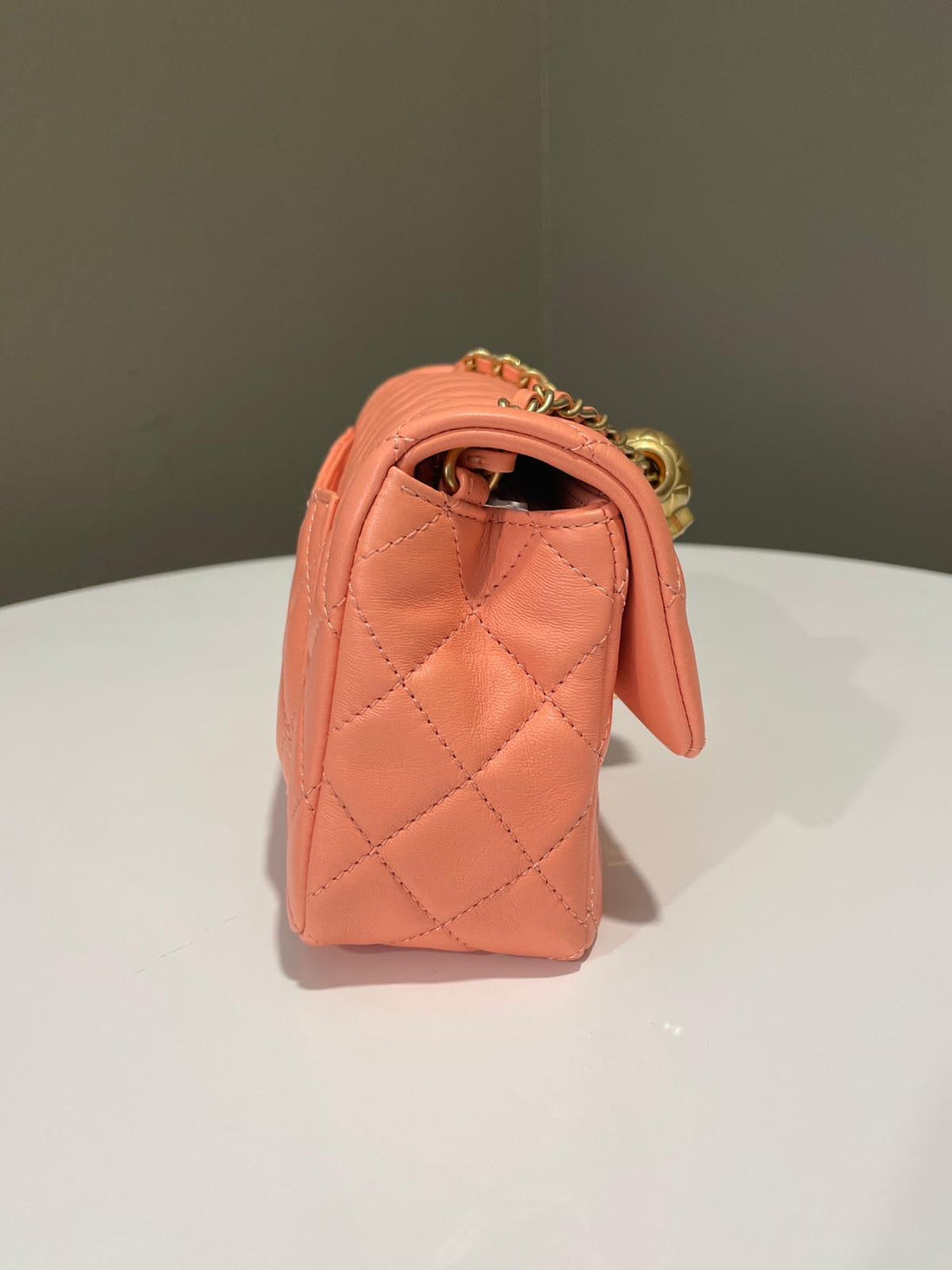 Chanel Pearl Crush Quilted Mini Rectangular Salmon Pink Lambskin