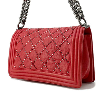CHANEL Boy Chanel ChainShoulder Studded RedA67086 Vintage calf Size 25