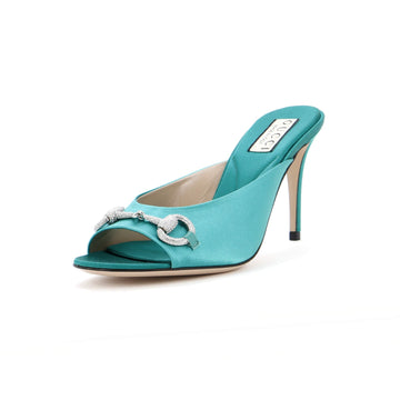 Women's Horsebit Heeled Mule Sandals Satin with Crystals