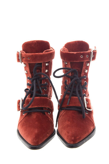Chloe Red Velvet Rylee Cut Out Booties SZ 37.5